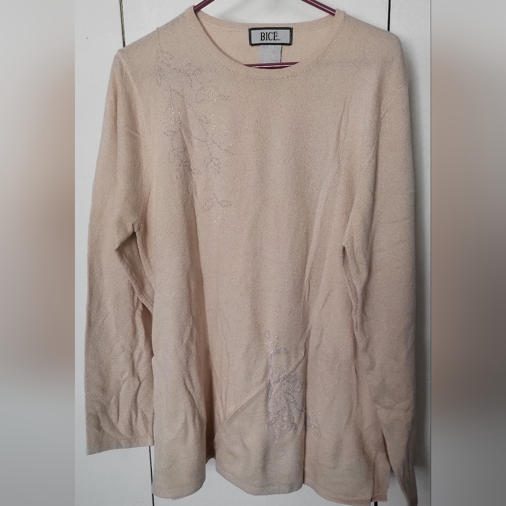 Bicé Beige Knit Top with Beaded Detail